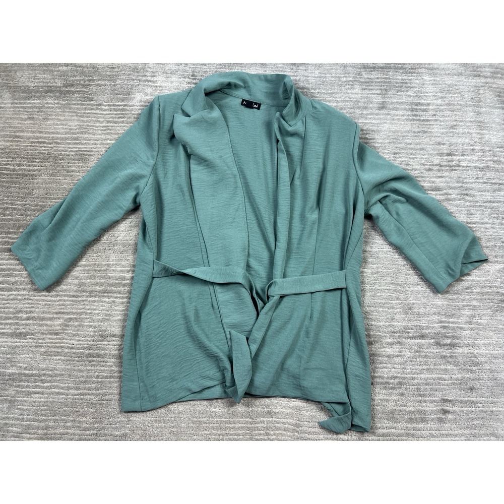 Messini Top Womens‎ Medium Green 3/4 Sleeve Padded Open Front Polyester Belted